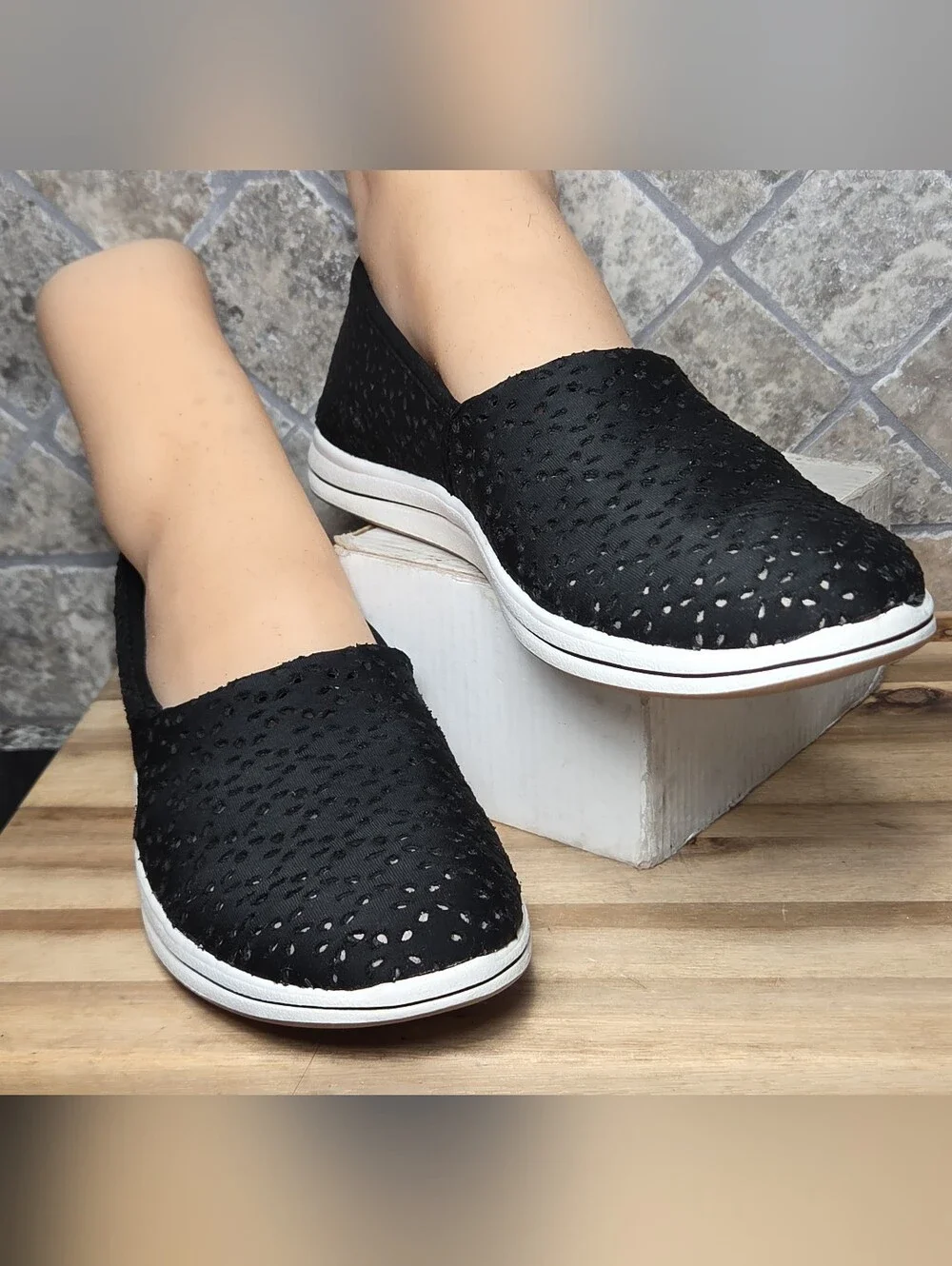 Clarks Breeze Emily Black Perforated Slip-On Women's Sneakers - Casual Comfort